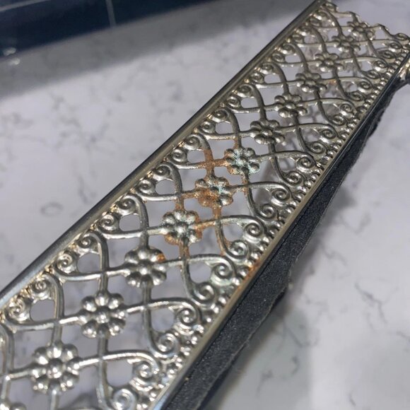 Vtg Vanity Mirror Footed Perfume Tray Metal Hollywood Regency Style 8.5" Square - Picture 5 of 8